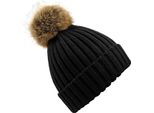 Cappello A Maglia Unisex Beechfield Con Pompon RW5283 (Taglia Unica) (Nero)