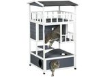 Casetta Per Gatti Pawhut, Legno Di Abete, Casetta Per Gatti Da Esterno Con Terrazza, Grotta Per Gatti, 4 Piani, Villa Per Gatti Con Scale, Tetto In Asfalto, Resistente All'inverno, Casetta Per Animali, Grigio, 75,5 X 75 X 137 Cm