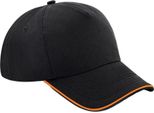 Beechfield Unisex Authentic 5 Panel Baseball Cap Per Adulti BC4640 (Taglia Unica) (Nero/Arancione)