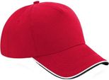 Berretto Da Baseball Beechfield Unisex Authentic 5 Panel Per Adulti BC4640 (Taglia Unica) (Rosso/Nero/Bianco)