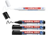 Edding 360 Pennarello Per Lavagna Bianca + 90 Pennarello Per Lavagna Di Vetro Nero, Bianco (Set Di 4)