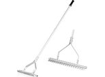 Costway Rastrello, Rastrello Da Giardino In Alluminio 50X178Cm, Rastrello Per Prato Con 19 Denti Regolabili, Manico E Testa Del Rastrello Su Entrambi I Lati, Rastrello Per Terra Argento
