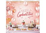 Natooz Sfondo Di Compleanno Rosa Oro 210X150Cm Striscione Di Compleanno