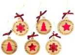 6 Cartellini Natalizi In Legno In Confezione Regalo - Cartellini - 11 X 10 Cm - Marrone/Rosso