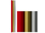 Carta Da Regalo Per Natale - Carta Patinata 80 Grammi - Rosso Argento Oro - 3 Metri X 70 Cm - 3 Rotoli