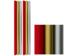 Carta Da Regalo Per Natale - Carta Patinata Da 80 Grammi - Rosso Argento Oro - 3 Metri X 70 Cm - 6 Rotoli
