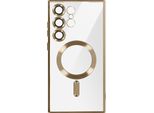 Avizar, Custodia In Silicone Magsafe Per Samsung S24 Ultra Con Cornice Cromata, Oro