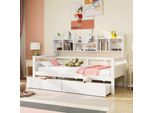 Flieks Letto In Legno Divano Letto 90X200Cm Con Cassetti, Letto Da Giorno Divano Letto Con Ripiano, Letto Contenitore Letto Funzionale Con Vano Contenitore, Letto Singolo Letto Per Ragazzi Bianco