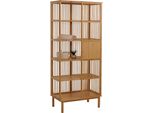 Scaffale In Piedi In Bambù HWC-N81, Mobile Da Bagno Mobile Da Bagno Scaffale Da Bagno Cassettiera, 5 Ripiani Porta Scorrevole 186X80X45Cm