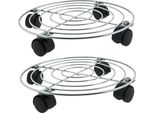 Set Di 2 - Carrello Per Piante Rotondo - Sottovaso Per Piante Con Rotelle - Per Uso Interno Ed Esterno - Argento - Portata Fino A 75 Kg - Ø 30 Cm