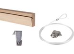 Binario Per Quadri In Legno Stas - Sistemi Per Appendere Quadri / Cornici Per Foto / Poster - Binari Per Appendere - Riva 120 Cm + Ganci Riva + Corda Perlon Con Occhielli 150 Cm + Ganci Per Quadri Zipper (Set Completo)