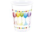 Procos 93461 - Bicchiere Per Feste Multicolore Happy Birthday Streamers, Capacità Massima 200 Ml, 8 Pezzi, Bicchieri Di Carta Monouso, Festa Di Compleanno Per Bambini, Articoli Per La Tavola, Mix