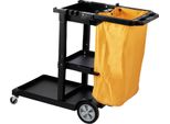 Succebuy Carrello Per Le Pulizie, Carrello Commerciale Per Le Pulizie Con 3 Ripiani, Capacità Di Carico 90 Kg, Carrello Domestico In Plastica Con Sacco In Pvc Da 75 Litri, 120 X 51 X 98 Cm, Giallo+Nero