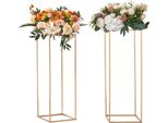 Succebuy 2 Pezzi 31,5 Pollici Di Altezza Portafiori Per Matrimoni, Vaso In Metallo, Colonna, Centrotavola Geometrico, Portafiori Rettangolare Dorato Per Eventi A T, Ricevimenti, Decorazione Di Feste
