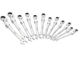 Vigor V6752/12 Set Di Chiavi Combinate A Cricchetto A Doppio Snodo ∙Profilo Esagonale Doppio Esterno, Profilo Esagonale Esterno ∙ Numero Di Utensili: 12