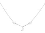 Cai Collana In Argento Sterling 925 Rodiato Luna Stelle Argento Sterling 925/- 39+5 Cm Bianco 360252615R-44