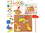 Woopie Green Gioco Di Chiodi In Legno Con Martello Puzzle 20 Modelli 82 Pezzi Certificato Fsc