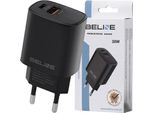 Beline 30W 1Xusb-C + 1Xusb Gan Pd 3.0 Qc 3.0 Caricabatterie Da Rete Senza Cavo - Nero