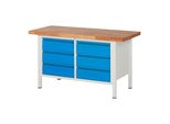 Stier HöHenverstellbare Werkbank Premium Mit 6 Schubladen Bxtxh 1500X700X840-1040Mm Ral 7035 / Ral 5012 (906187)