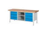 Stier HöHenverstellbare Werkbank Premium Mit 6 Schubladen Und Einem Offenen Fach Bxtxh 2000X700X840-1040Mm Ral 7035 / Ral 5012 (906193)