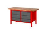 Stier HöHenverstellbare Werkbank Premium Mit 6 Schubladen Bxtxh 1500X700X840-1040Mm Ral 3000 / Anthrazitmetallic (906188)