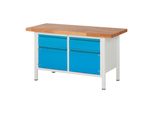 Stier HöHenverstellbare Werkbank Premium Mit 2 Schubladen Und 2 FlüGeltüRen Bxtxh 1500X700X840-1040Mm Ral 7035 / Ral 5012 (906181)