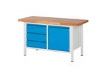 Stier HöHenverstellbare Werkbank Premium Mit 3 Schubladen Und 1 FlüGeltüR Bxtxh 1500X700X840-1040Mm Ral 7035 / Ral 5012 (906184)