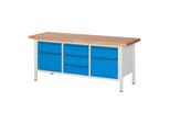 Stier HöHenverstellbare Werkbank Premium Mit 5 Schubladen Und 2 FlüGeltüRen Bxtxh 2000X700X840-1040Mm Ral 7035 / Ral 5012 (906196)