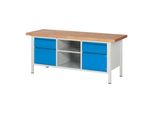Stier HöHenverstellbare Werkbank Premium Mit 2 Schubladen Und 2 FlüGeltüRen Bxtxh 2000X700X840-1040Mm Ral 7035 / Ral 5012 (906190)
