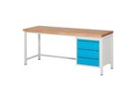 Stier HöHenverstellbare Werkbank Premium Mit 3 Schubladen Bxtxh 2000X700X840-1040Mm Ral 7035 / Ral 5012 (906175)
