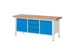 Stier HöHenverstellbare Werkbank Premium Mit 3 Schubladen Und 2 FlüGeltüRen Bxtxh 2000X700X840-1040Mm Ral 7035 / Ral 5012 (906199)