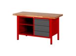 Stier HöHenverstellbare Werkbank Premium Mit 3 Schubladen Und Einem Offenen Fach Bxtxh 1500X700X840-1040Mm Ral 3000 / Anthrazitmetallic (906179)