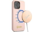 Guess Guhmp13Llslmglp Iphone 13 Pro / 13 6.1 Rosa Chiaro / Rosa Chiaro Custodia Rigida In Silicone Script Gold Logo Magsafe