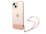 Guess Guhcp14Mhgcohp Custodia Rigida Rosa/Rosa Per Iphone 14 Plus / 15 Plus 6.7 Con Cinturino Perlato Traslucido