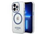 Guess Guhmp14Xhtrmb Custodia Rigida Per Iphone 14 Pro Max 6.7 Blu/Blu Profilo In Metallo Magsafe