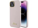 Guess Guhcp15Ssmbslp Iphone 15 / 14 / 13 6.1 RóżOwy/Pink Custodia Rigida In Silicone Script Metal Logo & Frame