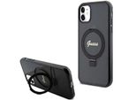 Guess Guhmn61Hrsgsk Iphone 11 / Xr 6.1 Czarny/Nero Custodia Rigida Anello Stand Script Glitter Magsafe