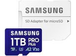 SAMSUNG Speicherkarte PRO Plus MB-MD1T0S microSDXC 1TB + SD-Adapter, blau (blau, weiß), 1000 GB, Speicherkarten