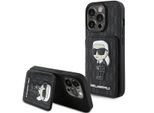 Karl Lagerfeld Klhcp15Lsakknsck Custodia Rigida Per Iphone 15 Pro 6.1 Czarny/Nero Saffiano Cardslots E Stand Monogram Ikonik Patch