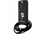 Karl Lagerfeld Klhcp15Lsasknpsk Custodia Rigida Per Iphone 15 Pro 6.1 Czarny/Nero Crossbody Saffiano Monogram Metal Pin Karl & Choupette