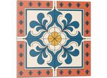 Motivo Folk Con Fiori - Autoadesivo - Rivestimenti Murali - Pannello Murale - Decorazione Murale - Pannelli Murali Decorativi - Pannelli Murali 3D - Design Murale Autoadesivo - 4 Pezzi 50 X 50 Cm