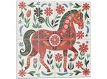 Motivo Di Un Cavallo Tra I Fiori - Piastrelle Autoadesive - Piastrelle Da Parete - Pannelli Da Parete - Piastrelle Autoadesive Per Il Bagno - Piastrelle Autoadesive Per La Cucina - Carta Da Parati Autoadesiva - Decorazione Murale - 4 Unità 50 X 50 Cm