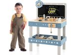 Costway Banco Da Lavoro In Legno Per Bambini, Banco Degli Attrezzi Con Lavagna, Orologio E 61 Accessori, Banco Da Lavoro Giocattolo Per Bambini Da 3 Anni (Blu)