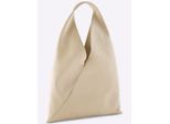 Beuteltasche HEINE, Damen, Gr. B/H: 30cm x 25,5cm, beige (sand), Leder, unifarben, Taschen