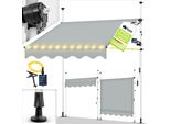 Tillvex Tenda A Morsetto 300 Cm Grigio Chiaro Con Led Solare Con Manovella Balcone | Tenda Da Balcone Senza Foratura | Tenda Resistente Ai Raggi Uv E Regolabile In Altezza | Protezione Solare Impermeabile
