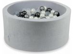 Piscina Di Palline 90X40Cm Velvet Soft Grigio Chiaro - Con 300 Palline / Madreperla, Trasparente, Grafite Metallizzata, Argento