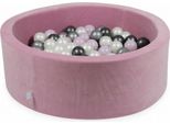 Piscina Di Palline 90X30Cm In Velluto Rosa Tenue - Con 200 Palline / Rosa Baby Perlato, Argento, Grafite Metallizzata, Perla