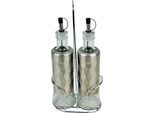 Set Di Dispenser Per Olio E Aceto Da 2 Pezzi - Bottiglie In Vetro Con Supporto In Acciaio Inox