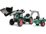 Trattore A Pedali Falk Vintage 2054N Con Benna, Scavatrice E Rimorchio, Verde