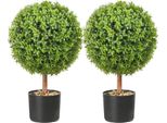 2X Palla Di Bosso Artificiale Ø40,6Cm In Vaso Da Fiori - Decorazione Da Giardino - Palla Di Bosso Artificiale In Pe, Legno, Pp - Inclusi 4 Pz. Farfalle Decorative E 10 Pz. Foglie Di Ricambio